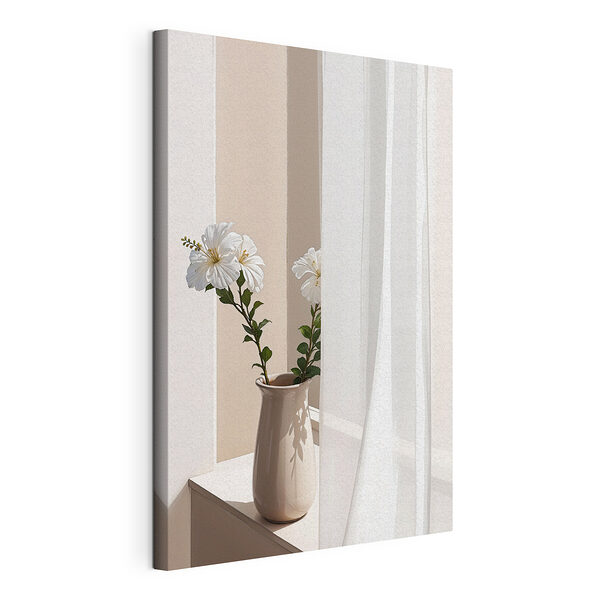 Fiori bianchi in un vaso di ceramica Stampa su tela Fiori bianchi in un vaso di ceramica