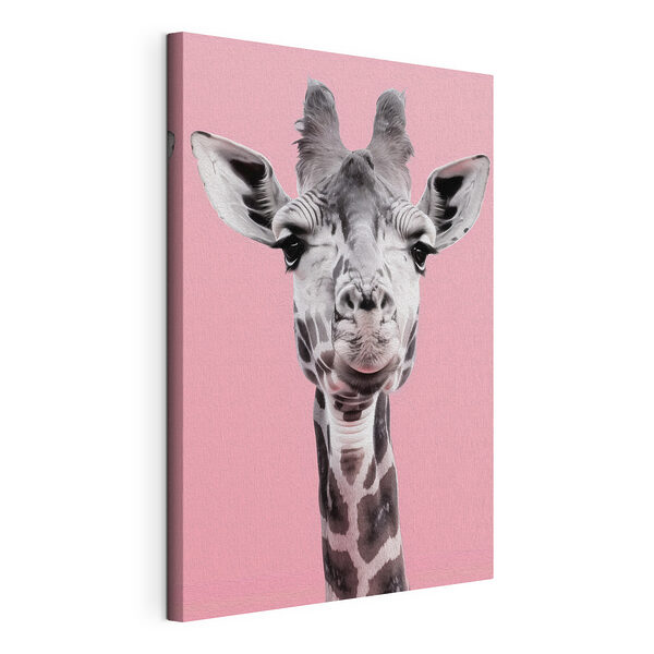 Una giraffa su sfondo rosa sorride Stampa su tela Una giraffa su sfondo rosa sorride