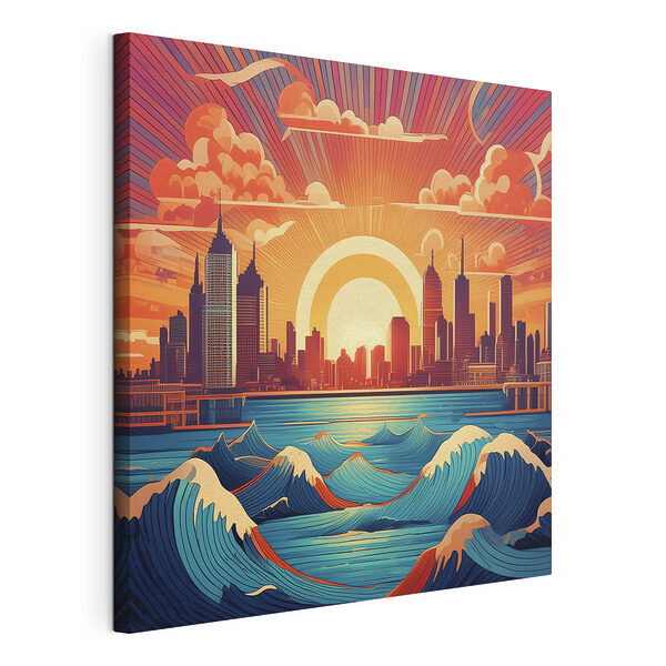 Stampa su tela Skyline della città con il sole alle spalle (COD: s38810) Stampa su tela Stampa su tela Skyline della città con il sole alle spalle (COD: s38810)