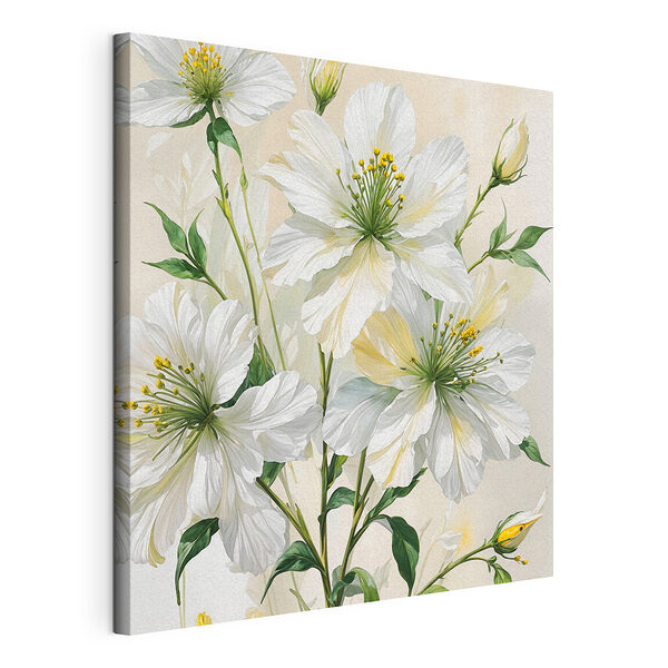 Stampa su tela Petali bianchi e foglie di un verde intenso
