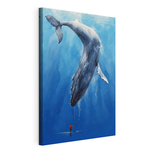 Una balena gigante sopra un piccolo essere umano Stampa su tela Una balena gigante sopra un piccolo essere umano