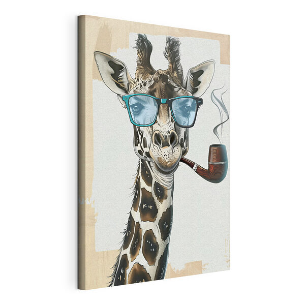Giraffa con occhiali da sole e pipa in bocca Stampa su tela Giraffa con occhiali da sole e pipa in bocca