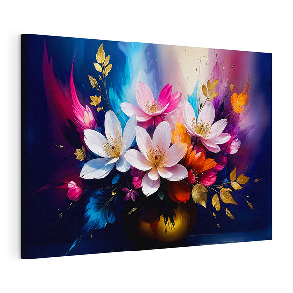 Stampa su tela Fiori dai colori vivaci in un vaso decorativo