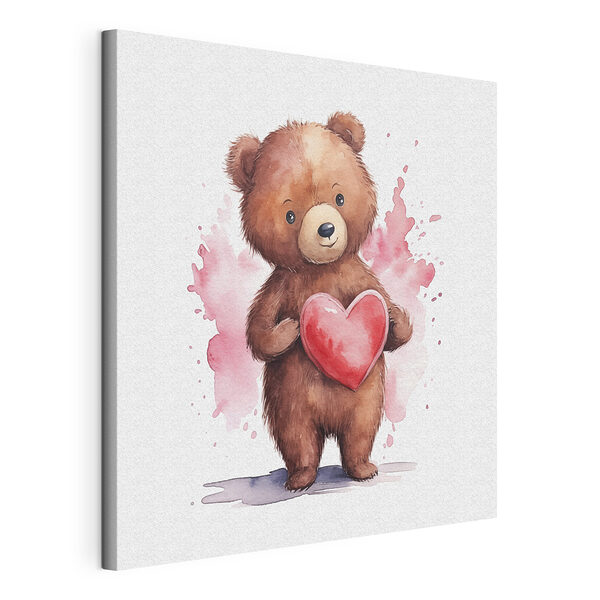 Stampa su tela Stampa su tela Acquerello raffigurante un orsacchiotto che tiene in mano un cuore (COD: s38923)