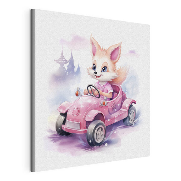 Stampa su tela Fox guida una macchinina rosa