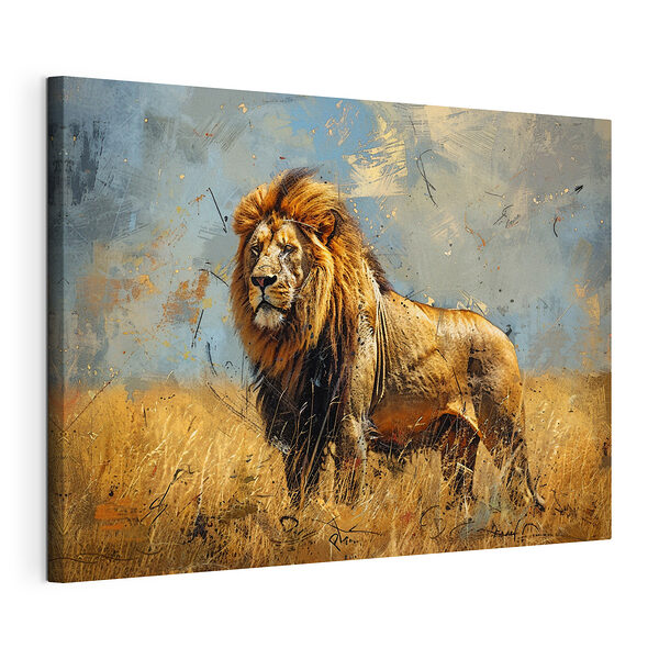 Un maestoso leone si erge nella savana Stampa su tela Un maestoso leone si erge nella savana