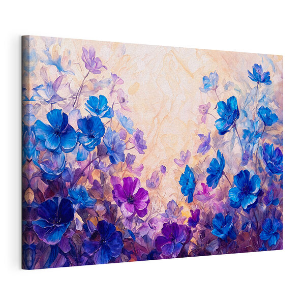 Stampa su tela Fiori blu e viola dipinti ad acquerello
