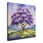 Stampa su tela Dipinto raffigurante un albero con fiori viola