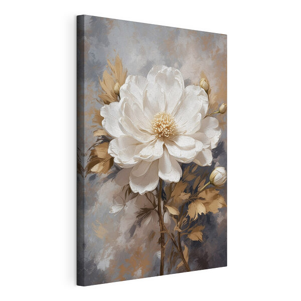 Stampa su tela Fiore bianco con foglie marroni