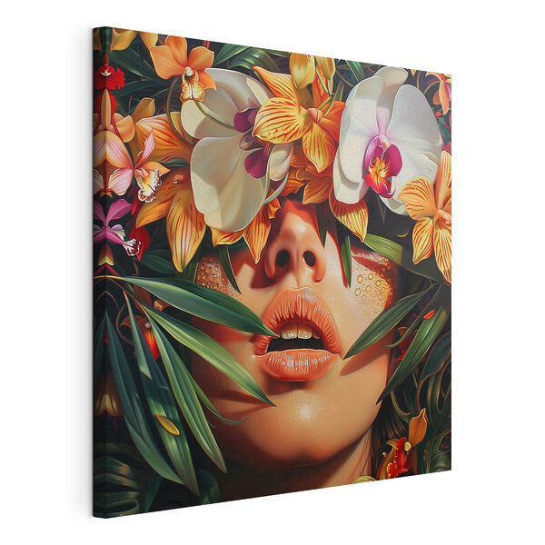 Donna con dei fiori sulla testa Stampa su tela Donna con dei fiori sulla testa