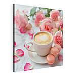 Stampa su tela Una tazza di caffè e rose rosa