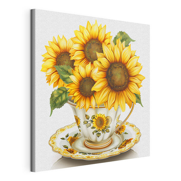 Stampa su tela Dipinto raffigurante dei girasoli in una tazza da tè