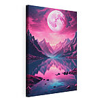 Stampa su tela Luna rosa su un lago di montagna