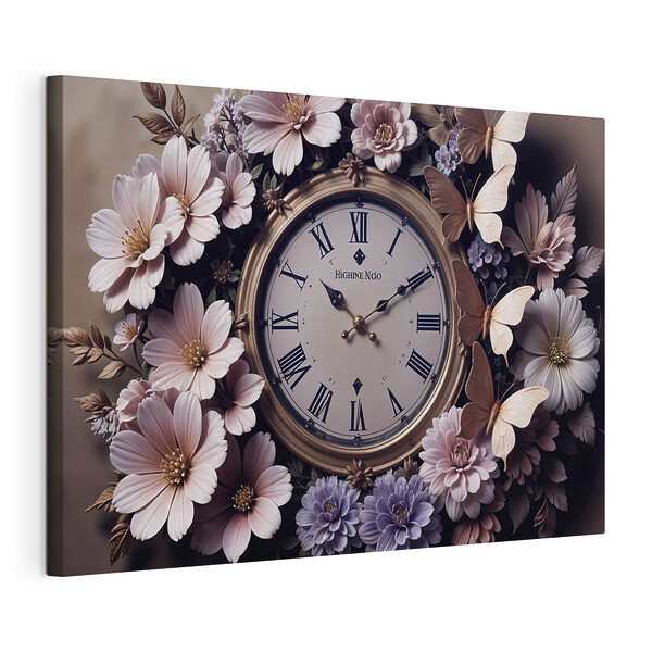 Orologio circondato da fiori Stampa su tela Orologio circondato da fiori