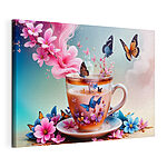 Stampa su tela Tazza di tè con fiori e farfalle