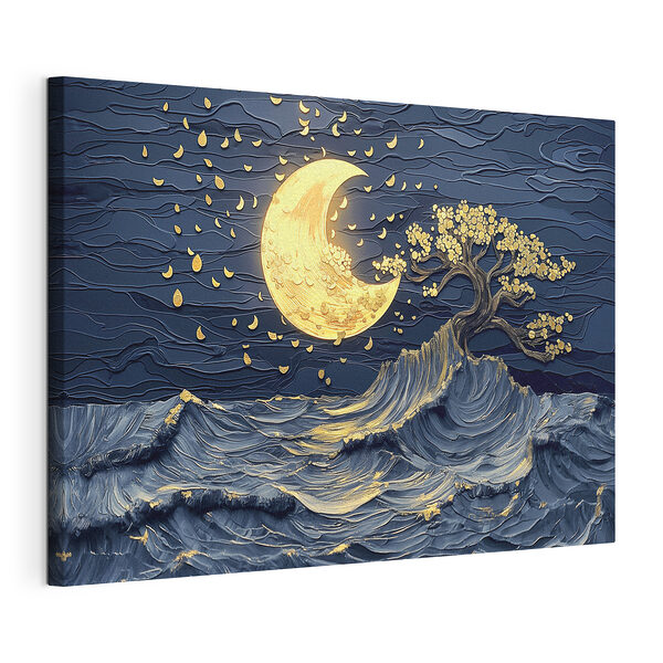 Stampa su tela La luna e l'albero nel cielo