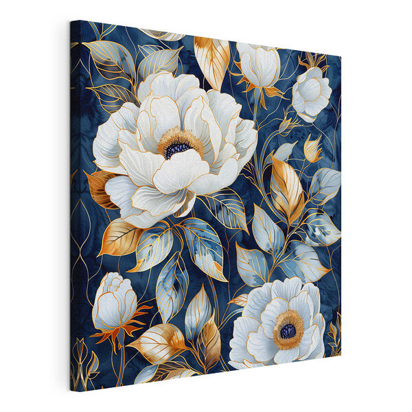 Eleganti fiori in blu notte Stampa su tela Eleganti fiori in blu notte