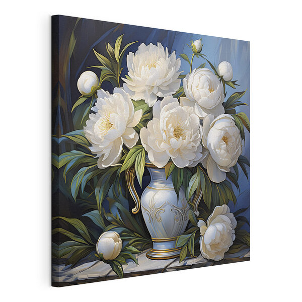 Stampa su tela Dipinto raffigurante fiori bianchi in un vaso