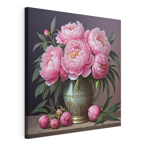 Dipinto raffigurante fiori rosa in un vaso Stampa su tela Dipinto raffigurante fiori rosa in un vaso