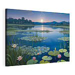 Stampa su tela Lago con ninfee e ninfee