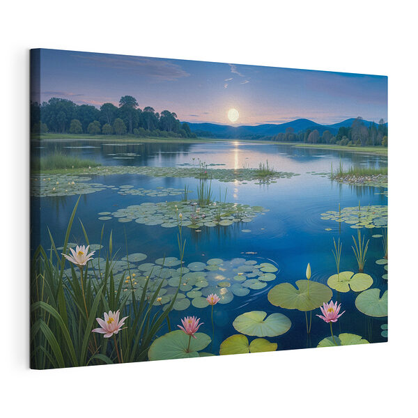 Stampa su tela Lago con ninfee e ninfee