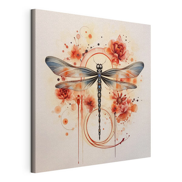 Libellula con fiori Stampa su tela Libellula con fiori