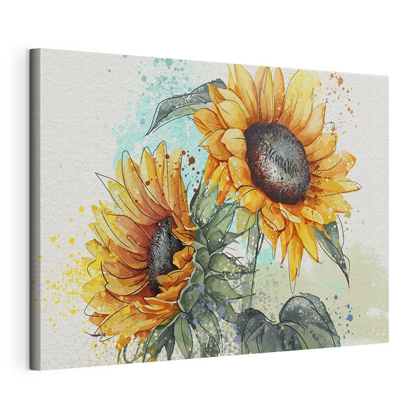 Stampa su tela Dipinto raffigurante dei girasoli su sfondo bianco
