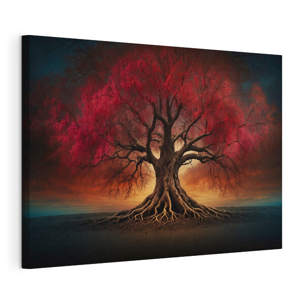 Stampa su tela Albero con foglie rosse