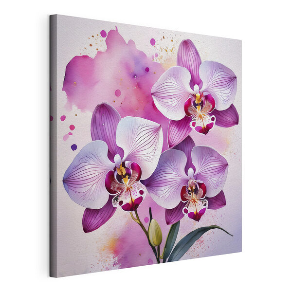 Le orchidee sbocciano in tutta la loro bellezza acquerellata Stampa su tela Le orchidee sbocciano in tutta la loro bellezza acquerellata