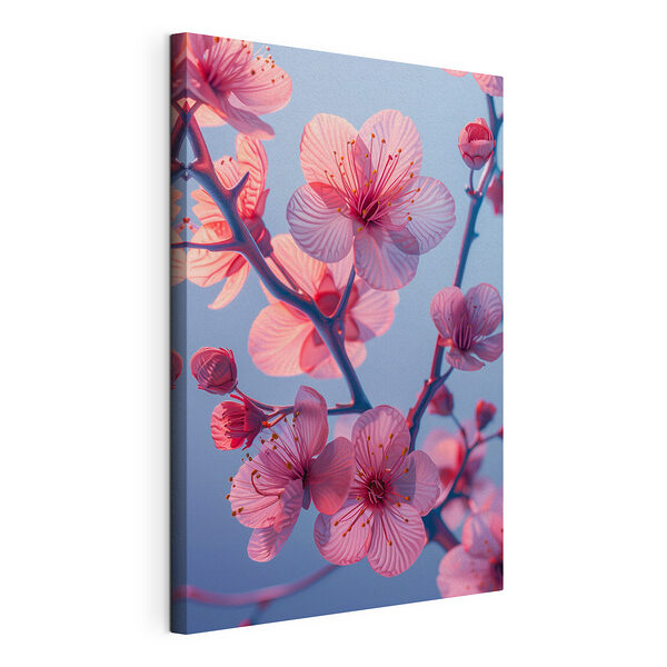 Stampa su tela Fiori rosa su sfondo blu