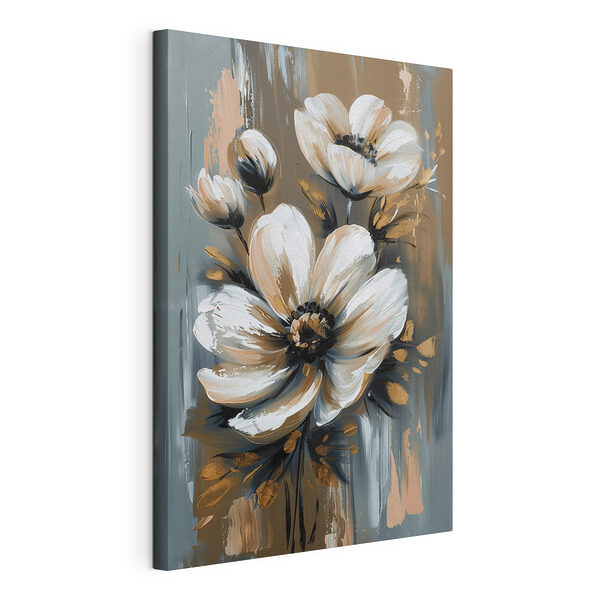 Stampa su tela Dipinto raffigurante dei fiori su sfondo grigio