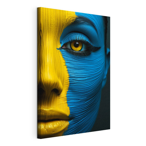 Stampa su tela Sguardo vivace nei toni del blu e del giallo