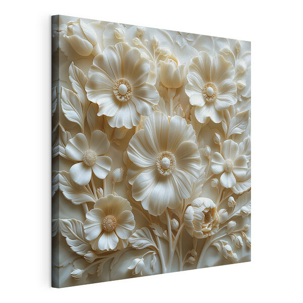 Stampa su tela Scultura di un fiore bianco con foglie e fiori