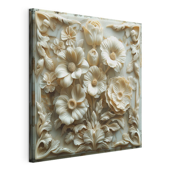 Stampa su tela Intaglio di un fiore bianco su una superficie di marmo