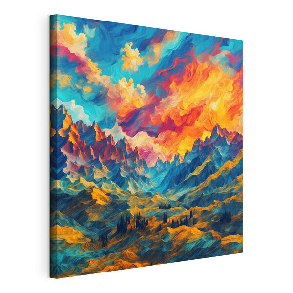 Stampa su tela Paesaggio montano dai colori vivaci con nuvole