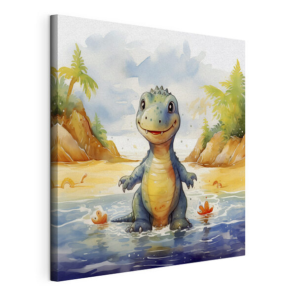 Vignetta raffigurante un dinosauro in piedi nell'acqua Stampa su tela Vignetta raffigurante un dinosauro in piedi nell'acqua
