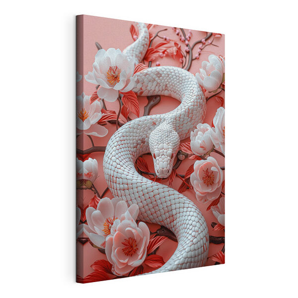 Serpente bianco circondato da fiori Stampa su tela Serpente bianco circondato da fiori