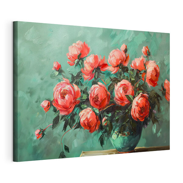 Dipinto raffigurante fiori rosa in un vaso Stampa su tela Dipinto raffigurante fiori rosa in un vaso