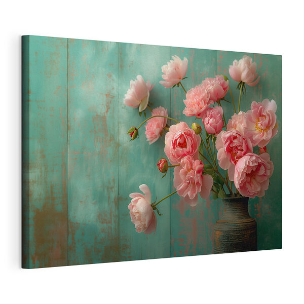 Vaso con fiori rosa Stampa su tela Vaso con fiori rosa
