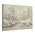 Stampa su tela Fiume con alberi e neve