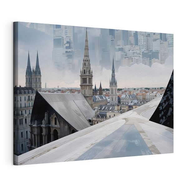 Una città con guglie slanciate e uno skyline urbano Stampa su tela Una città con guglie slanciate e uno skyline urbano