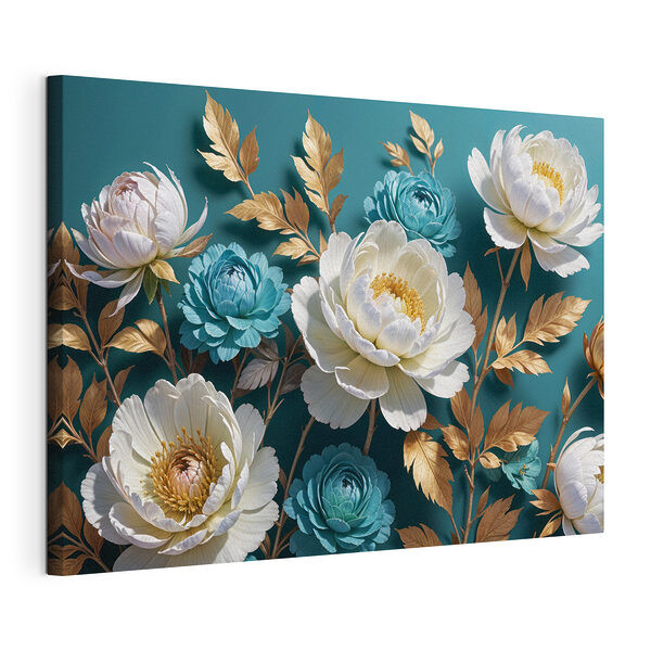 Mazzo di fiori bianchi e blu Stampa su tela Mazzo di fiori bianchi e blu