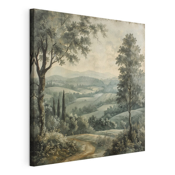 Stampa su tela Dipinto raffigurante un paesaggio con alberi e colline