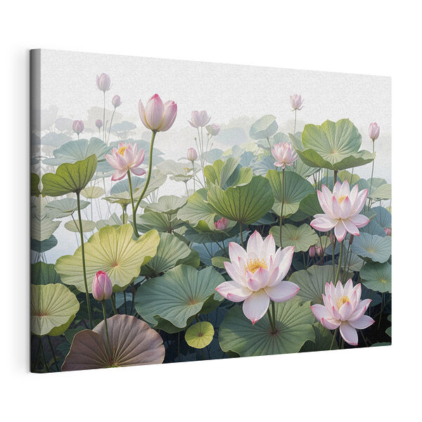 Composizione di fiori rosa e foglie verdi Stampa su tela Composizione di fiori rosa e foglie verdi