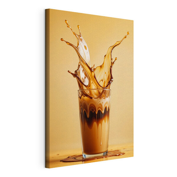 Stampa su tela Bicchiere contenente un liquido da cui fuoriesce a spruzzi un liquido marrone