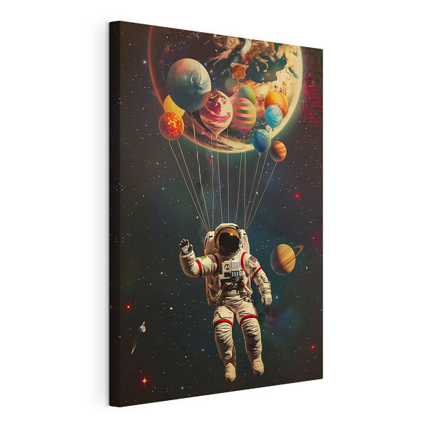 Un astronauta che fluttua nello spazio con dei palloncini Stampa su tela Un astronauta che fluttua nello spazio con dei palloncini