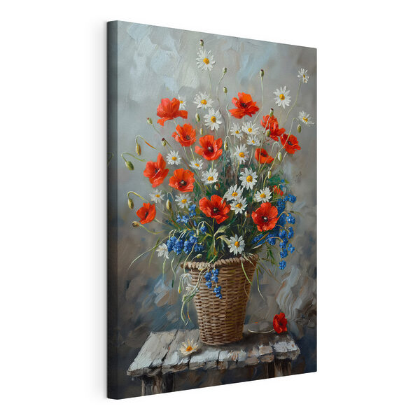 Stampa su tela Dipinto raffigurante dei fiori in un cesto
