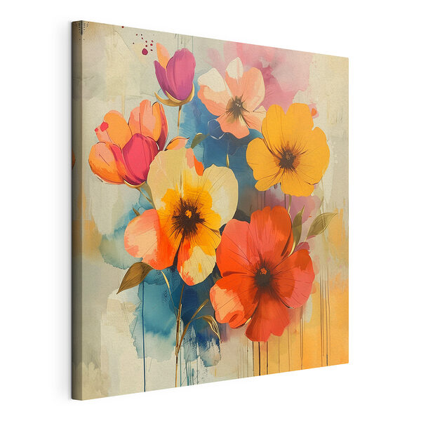 Stampa su tela Dipinto di fiori su una parete
