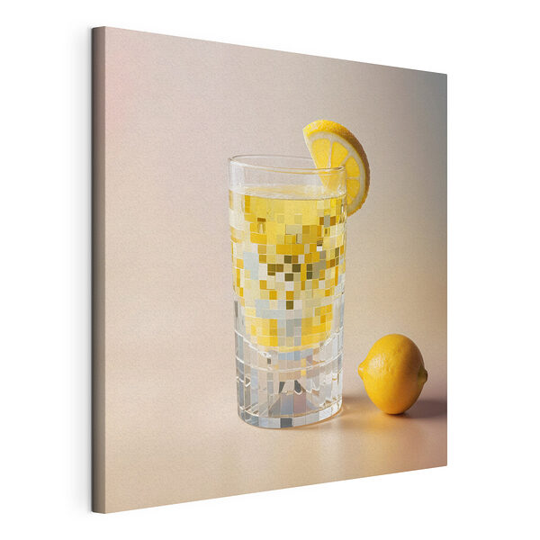 Bicchiere di bevanda con una fetta di limone e un limone a parte Stampa su tela Bicchiere di bevanda con una fetta di limone e un limone a parte