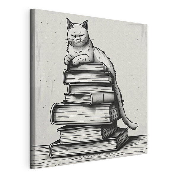 Stampa su tela Gatto seduto su una pila di libri